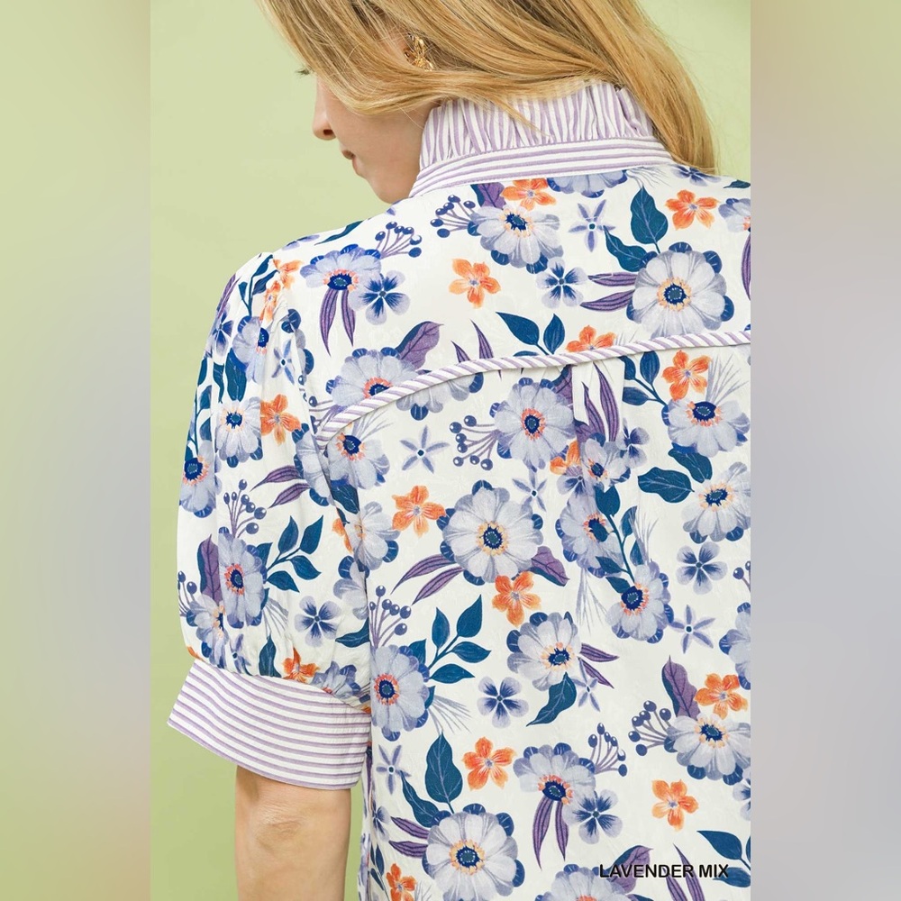 Umgee Floral Print Jacquard Ruffle Top - Picture 4 of 6